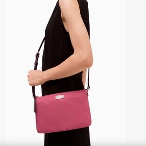 Kate Spade NY Pink Triple Gusset Nylon/Leather Crossbody bag 9.5 X 4 X 7 NWOT